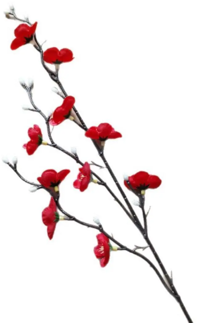 Alt view image 2 of 6 - 10PCS Artificial White Plum Blossom Flowers,21.3" /54cm Long Fake Flowers Silk Fabric Simulation Flowers Bouquet for Home Kitchen Decoration Floral Arrangement Centerpieces for Table (red)