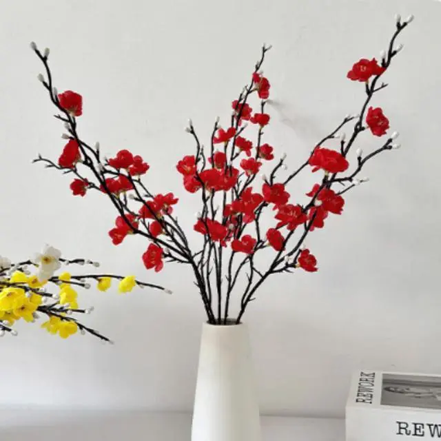 Alt view image 4 of 6 - 10PCS Artificial White Plum Blossom Flowers,21.3" /54cm Long Fake Flowers Silk Fabric Simulation Flowers Bouquet for Home Kitchen Decoration Floral Arrangement Centerpieces for Table (red)