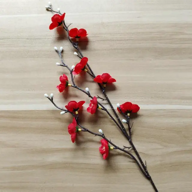 Alt view image 5 of 6 - 10PCS Artificial White Plum Blossom Flowers,21.3" /54cm Long Fake Flowers Silk Fabric Simulation Flowers Bouquet for Home Kitchen Decoration Floral Arrangement Centerpieces for Table (red)