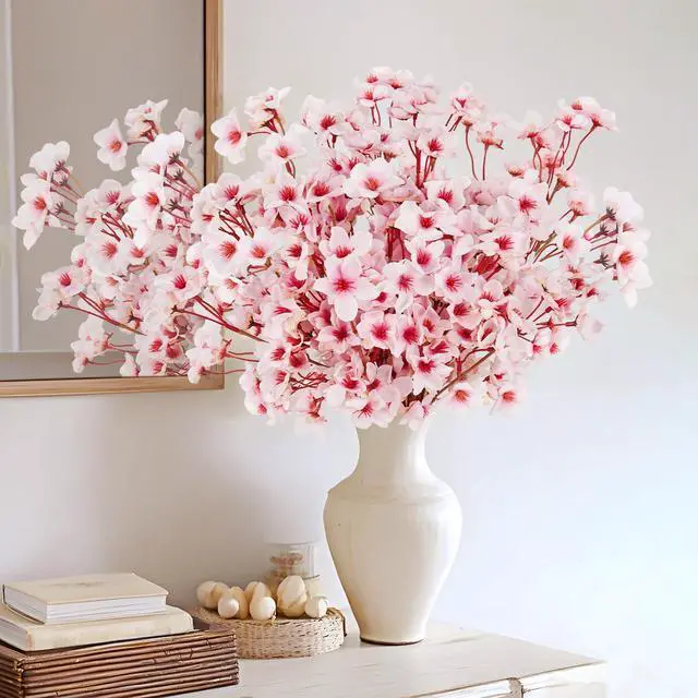 Alt view image 2 of 7 - Artificial Cherry Blossom Branches, 6 Pcs Faux Silk Cherry Blossom Flowers Fake Spring Cherry Blossom Floral Stems for Vase Wedding Table Centerpieces Indoor Home Decor