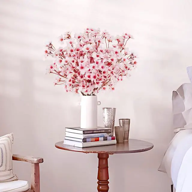 Alt view image 3 of 7 - Artificial Cherry Blossom Branches, 6 Pcs Faux Silk Cherry Blossom Flowers Fake Spring Cherry Blossom Floral Stems for Vase Wedding Table Centerpieces Indoor Home Decor