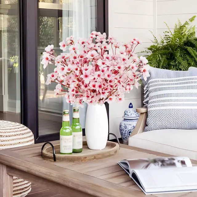 Alt view image 7 of 7 - Artificial Cherry Blossom Branches, 6 Pcs Faux Silk Cherry Blossom Flowers Fake Spring Cherry Blossom Floral Stems for Vase Wedding Table Centerpieces Indoor Home Decor