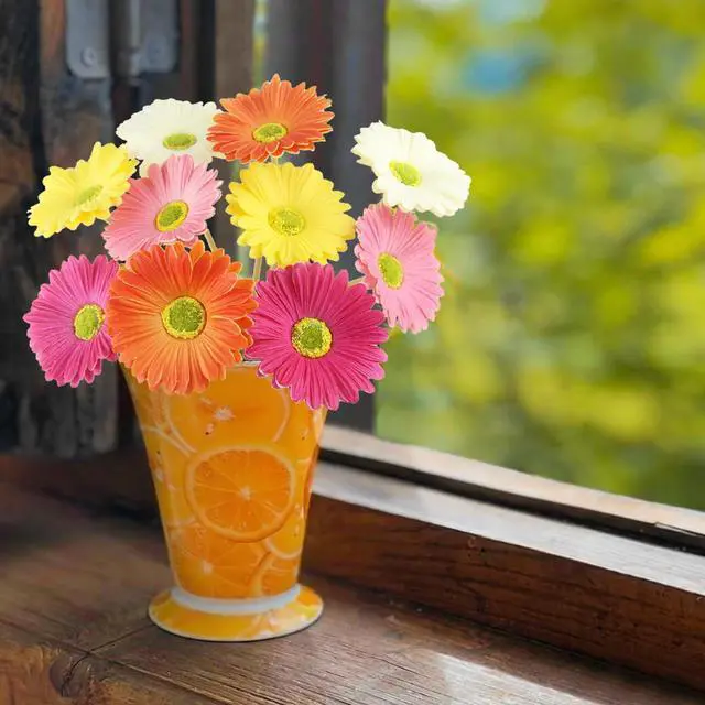 Alt view image 4 of 7 - 10 Pcs Artificial Gerbera Daisies Flowers Artificial Daisy Bouquet Fake Daisy Stems Faux Flowers Bulk Artificial Flowers Wildflowers Silk Flowers for Wedding Bridal Bouquet Party Home Kitchen