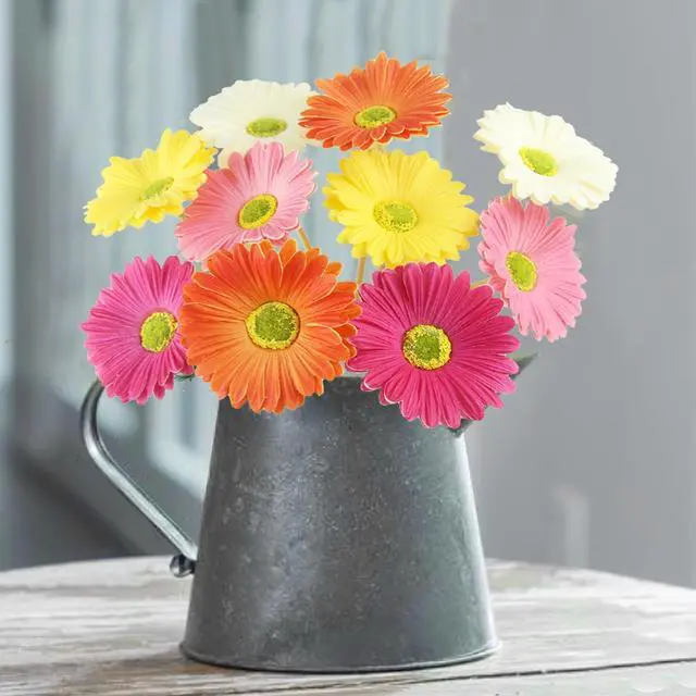 Alt view image 5 of 7 - 10 Pcs Artificial Gerbera Daisies Flowers Artificial Daisy Bouquet Fake Daisy Stems Faux Flowers Bulk Artificial Flowers Wildflowers Silk Flowers for Wedding Bridal Bouquet Party Home Kitchen