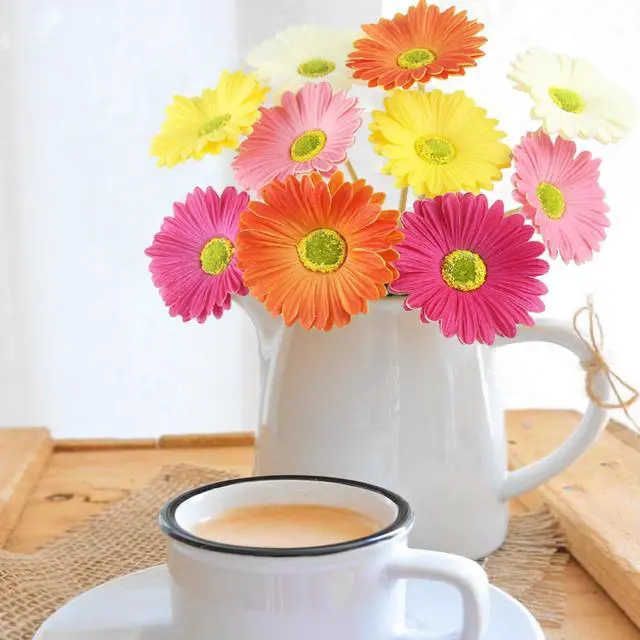 Alt view image 6 of 7 - 10 Pcs Artificial Gerbera Daisies Flowers Artificial Daisy Bouquet Fake Daisy Stems Faux Flowers Bulk Artificial Flowers Wildflowers Silk Flowers for Wedding Bridal Bouquet Party Home Kitchen