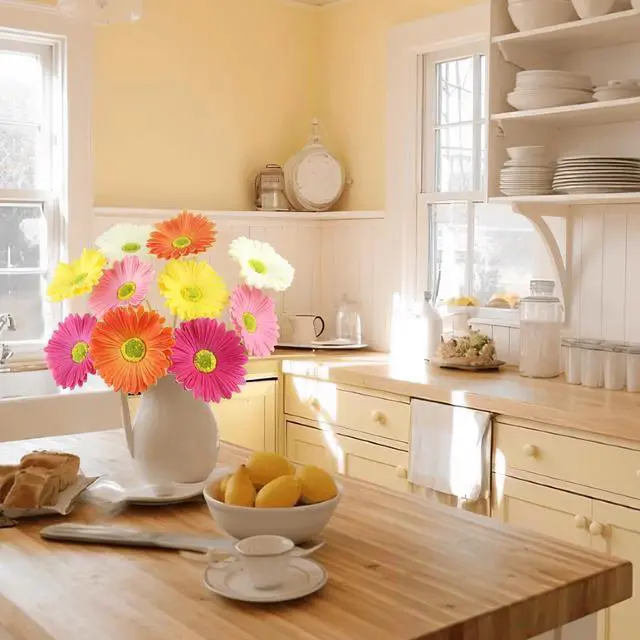 Alt view image 7 of 7 - 10 Pcs Artificial Gerbera Daisies Flowers Artificial Daisy Bouquet Fake Daisy Stems Faux Flowers Bulk Artificial Flowers Wildflowers Silk Flowers for Wedding Bridal Bouquet Party Home Kitchen