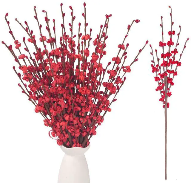 Main image of 10Pcs 17.5'' Red Flowers Artificial Jasmine Flowers Faux Patriotic DIY Floral Art Red Berries Stem for Valentine's Day Table Centerpieces Vases Home Wedding Bouquets Party Decorations