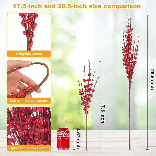 Alt view image 2 of 7 - 10Pcs 17.5'' Red Flowers Artificial Jasmine Flowers Faux Patriotic DIY Floral Art Red Berries Stem for Valentine's Day Table Centerpieces Vases Home Wedding Bouquets Party Decorations