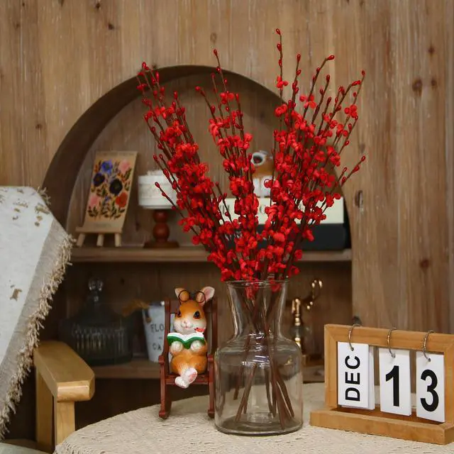 Alt view image 6 of 7 - 10Pcs 17.5'' Red Flowers Artificial Jasmine Flowers Faux Patriotic DIY Floral Art Red Berries Stem for Valentine's Day Table Centerpieces Vases Home Wedding Bouquets Party Decorations