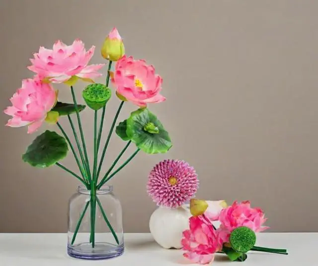 Alt view image 4 of 6 - 2 Bouquets Artificial Lotus Flowers,21" Real-Touch Water Lilies Tabletop Flower for Wedding,Party,Office,Home Indoor Outdoor Decoration