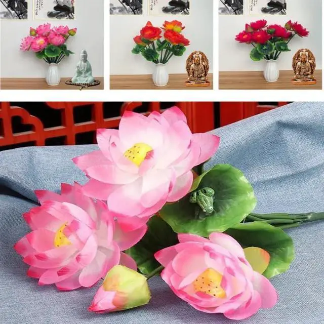 Alt view image 3 of 6 - 2 Bouquets Artificial Lotus Flowers,21" Real-Touch Water Lilies Tabletop Flower for Wedding,Party,Office,Home Indoor Outdoor Decoration