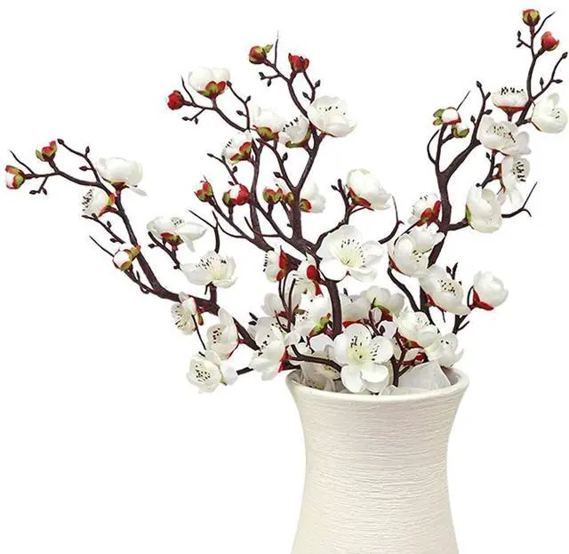 Alt view image 4 of 7 - 4pcs White Artificial Silk Plum Blossom Flower Branches No Stem Real Touch for Home Table Wedding Bouquet Beach Theme Party Decoration Without Vase
