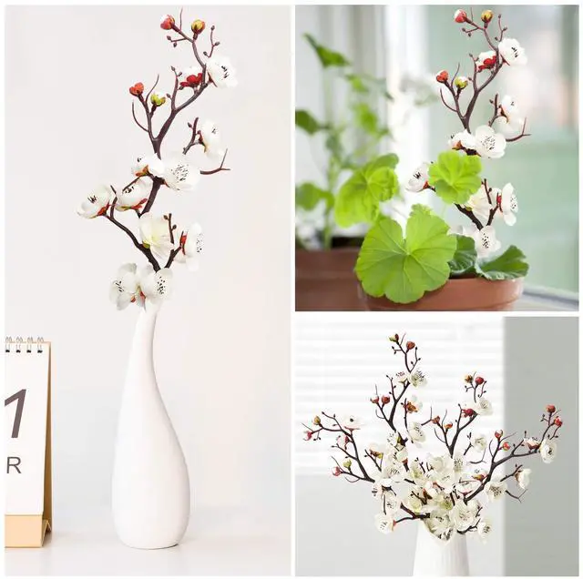 Alt view image 5 of 7 - 4pcs White Artificial Silk Plum Blossom Flower Branches No Stem Real Touch for Home Table Wedding Bouquet Beach Theme Party Decoration Without Vase