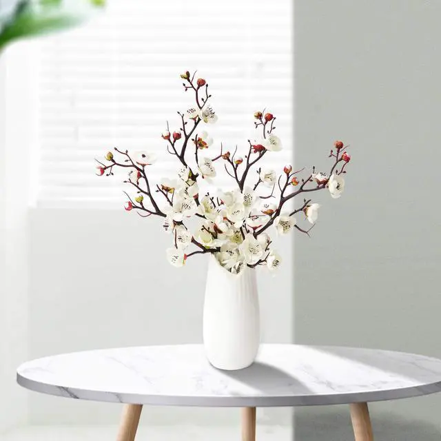 Alt view image 7 of 7 - 4pcs White Artificial Silk Plum Blossom Flower Branches No Stem Real Touch for Home Table Wedding Bouquet Beach Theme Party Decoration Without Vase