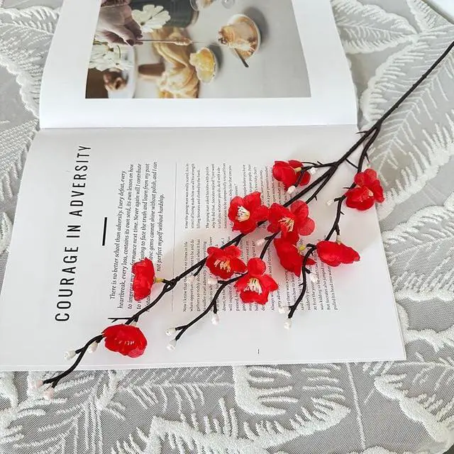 Alt view image 3 of 6 - 12 Pcs Artificial Plum Blossom Flowers 22" Fake Cherry Blossom Branches Faux Silk Plum Blossom Branches Arrangements for Vase Home Wedding Anniversary Dinning Table Spring Decor