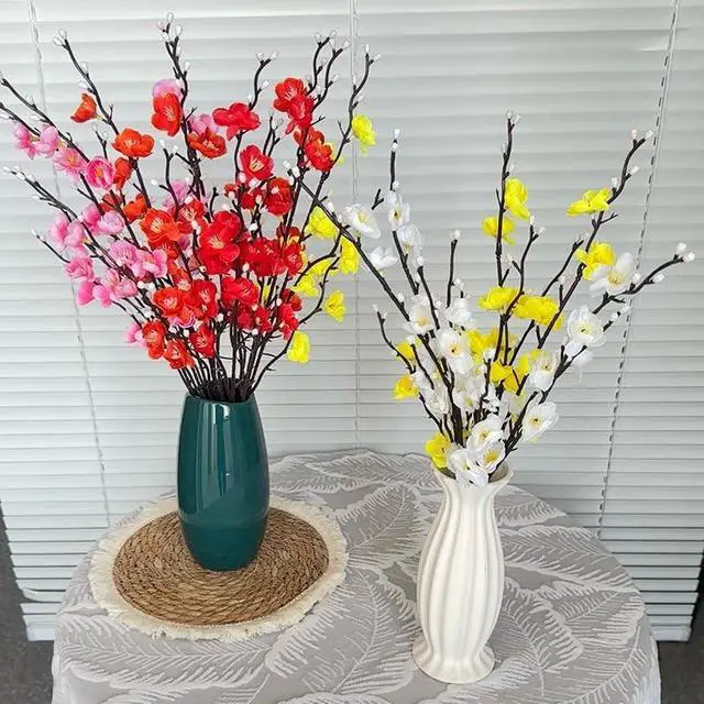 Alt view image 5 of 6 - 12 Pcs Artificial Plum Blossom Flowers 22" Fake Cherry Blossom Branches Faux Silk Plum Blossom Branches Arrangements for Vase Home Wedding Anniversary Dinning Table Spring Decor