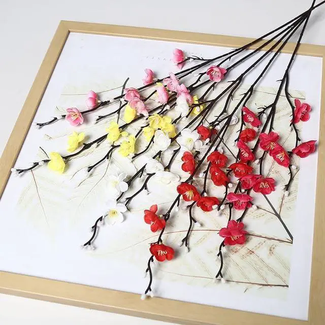 Alt view image 6 of 6 - 12 Pcs Artificial Plum Blossom Flowers 22" Fake Cherry Blossom Branches Faux Silk Plum Blossom Branches Arrangements for Vase Home Wedding Anniversary Dinning Table Spring Decor