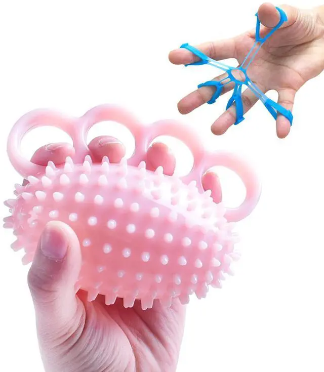 Main image of Hand Exerciser Ball and Finger Stretcher, Hand Grip Strengthener Trainer, Squeeze Balls, Wrist Pain Relief (Pink)