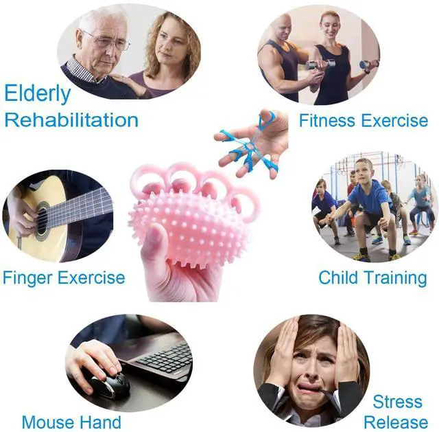 Alt view image 2 of 7 - Hand Exerciser Ball and Finger Stretcher, Hand Grip Strengthener Trainer, Squeeze Balls, Wrist Pain Relief (Pink)