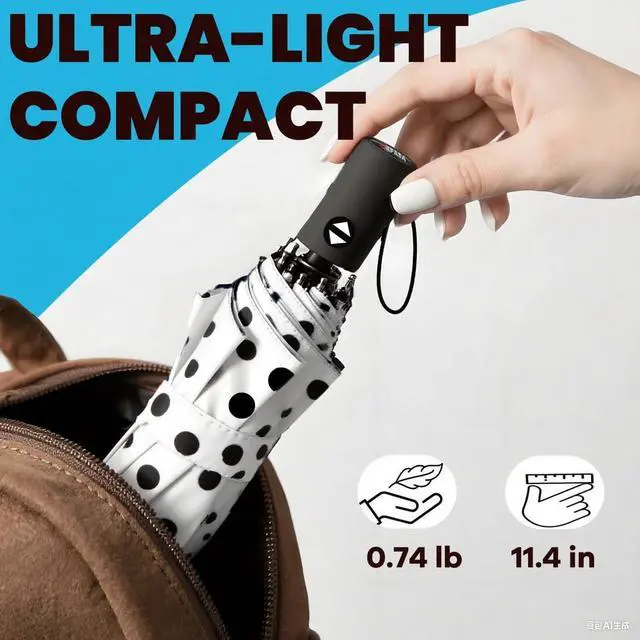 Alt view image 2 of 7 - Windproof Travel Compact Umbrella-Automatic Umbrellas for Rain- Small Portable Windproof Umbrellas for Men Women Teenage. (White Polka Dots)
