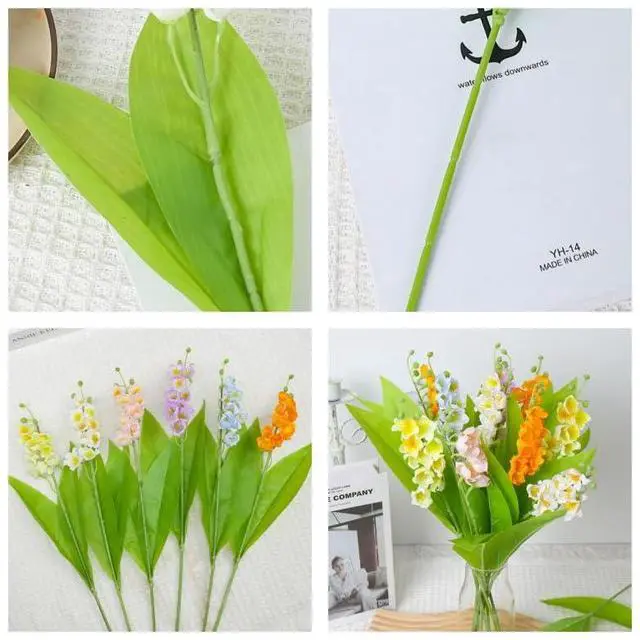 Alt view image 4 of 7 - 5 Pcs Artificial Lily of The Valley Flowers Real Touch Fake Orchid Wedding Bouquet Bell Flower for Home Office Wedding Party Decor (White)