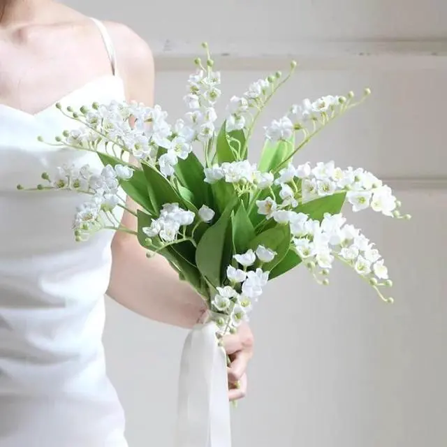 Alt view image 5 of 7 - 5 Pcs Artificial Lily of The Valley Flowers Real Touch Fake Orchid Wedding Bouquet Bell Flower for Home Office Wedding Party Decor (White)