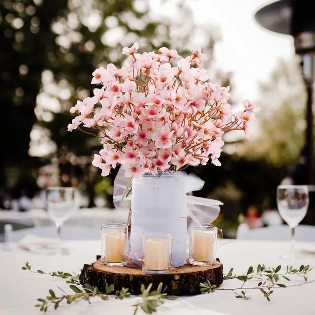 Alt view image 2 of 7 - 4Pcs Artificial Cherry Blossom Flower, Silk Peach Flowers Fake Plants Arrangement for DIY Garden Home Wedding Party Spring Decor, Pink