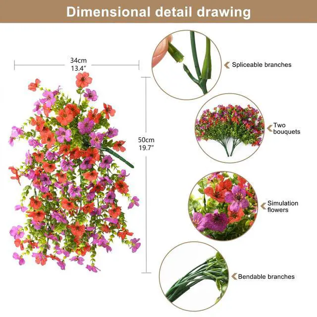 Alt view image 2 of 6 - Artificial Hanging Flowers for Outdoors Spring Summer Decoration, 2PCS Silk Fake Daisy Realistic Outdoor Flowers UV Resistant Porch Patio Window Yard Decor(Purple Red)