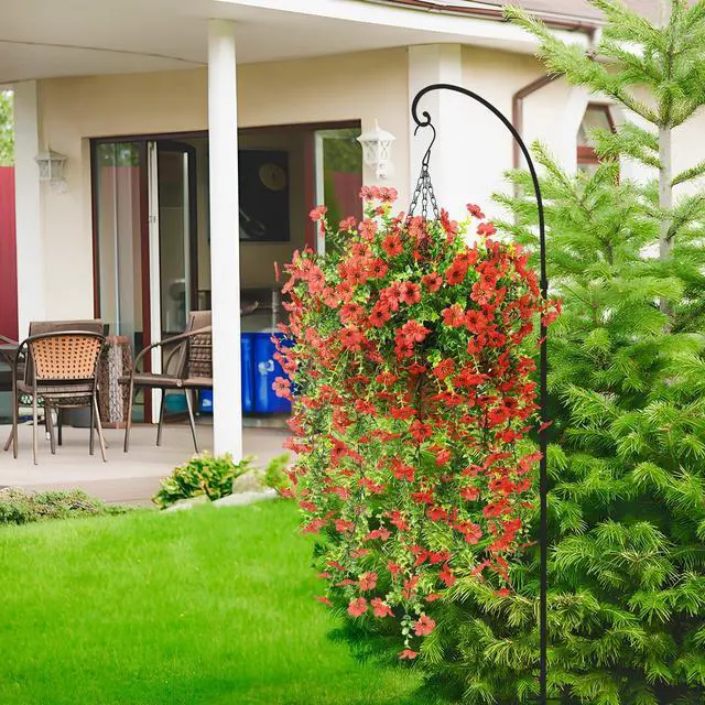 Alt view image 6 of 6 - Artificial Hanging Flowers Plants for Outdoor Spring Summer Decoration, 2PCS Faux Silk Daisy UV Resistant Look Real for Outside Home Indoor Planter Porch Garden Yard Decor(Red)