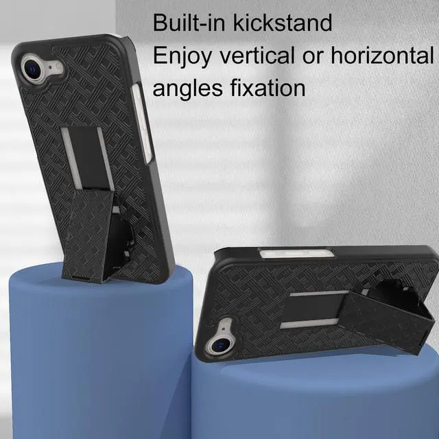 Alt view image 5 of 7 - Compatible with iPhone 16e Phone Case, iPhone 16E 2025 Belt Clip Case Holster with Screen Protector, Swivel Kickstand Holder, Slim Shockproof Slide Shell Pouch Cell Phone Cover-Black