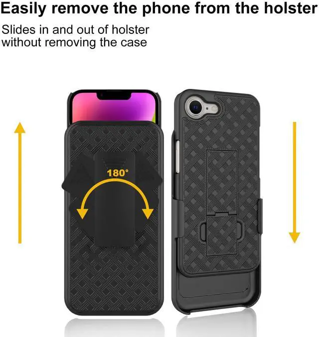 Alt view image 6 of 7 - Compatible with iPhone 16e Phone Case, iPhone 16E 2025 Belt Clip Case Holster with Screen Protector, Swivel Kickstand Holder, Slim Shockproof Slide Shell Pouch Cell Phone Cover-Black