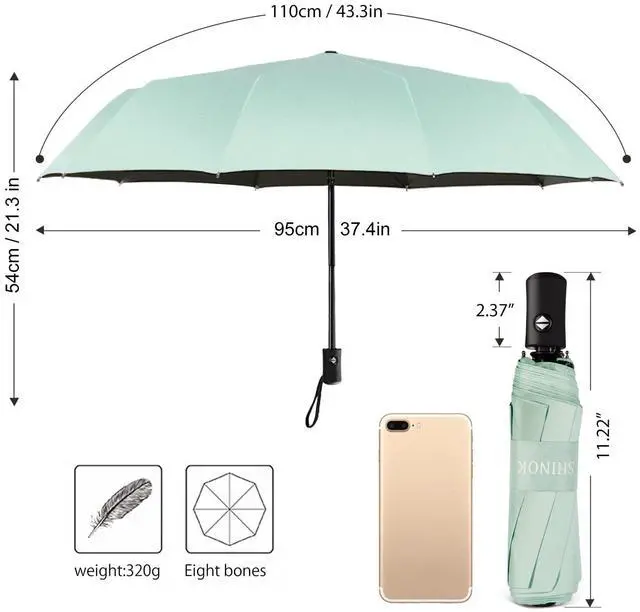 Alt view image 4 of 6 - Travel Umbrella Compact Folding Sun Umbrellas Lighweight Auto Open Close for Women Parasol Mint Green