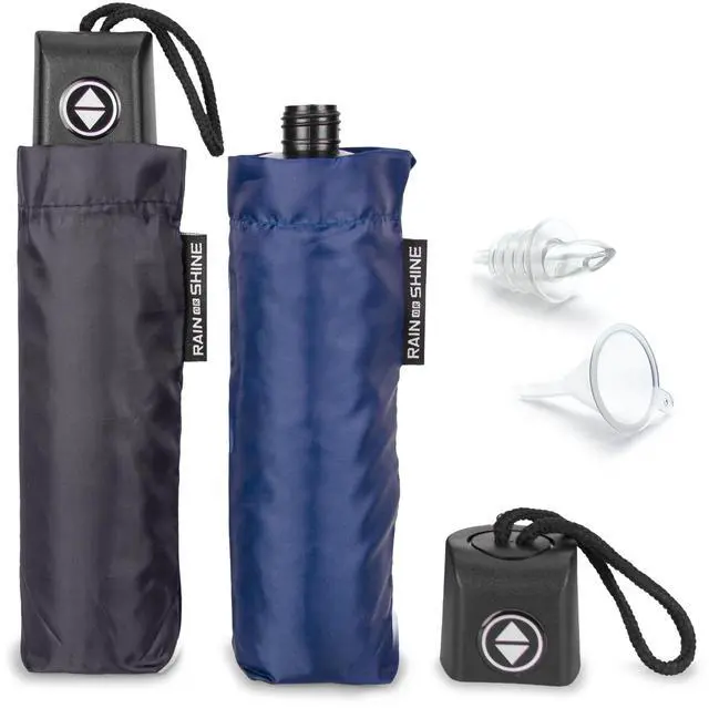 Main image of Rain or Shine Umbrella Flask 2 Pack (24 oz Total) - Hidden Alcohol Travel Flasks - Secret Liquor Containers for Theme Parks, Cruises, and Sports Events Includes Funnel & Spout