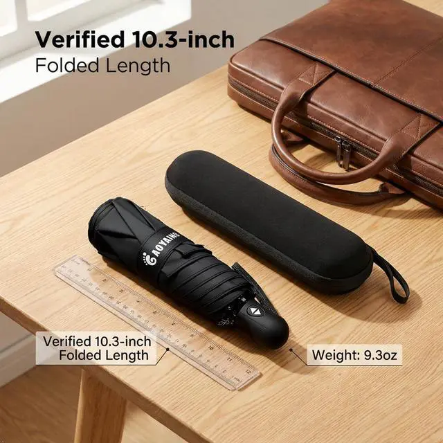 Alt view image 3 of 7 - Compact Auto Travel Umbrella - 10.3" Folded, UPF 50+ UV Protection, Lightweight 9.3oz with Case Black