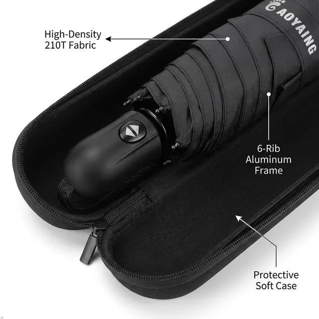 Alt view image 6 of 7 - Compact Auto Travel Umbrella - 10.3" Folded, UPF 50+ UV Protection, Lightweight 9.3oz with Case Black