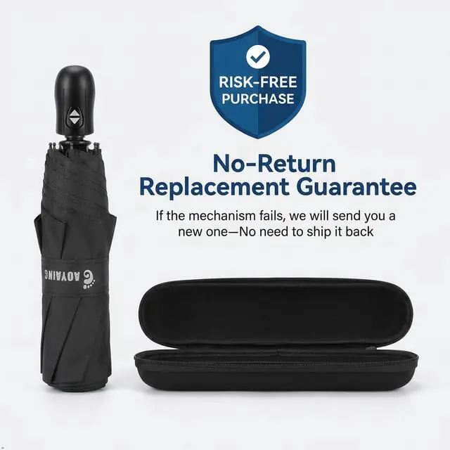 Alt view image 7 of 7 - Compact Auto Travel Umbrella - 10.3" Folded, UPF 50+ UV Protection, Lightweight 9.3oz with Case Black