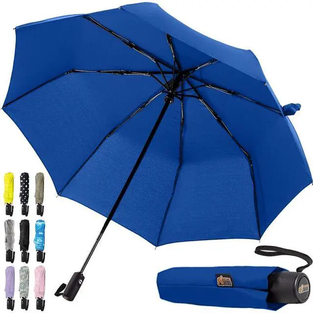 Main image of Compact Travel Size Umbrella for Rain, Sleek Design Fits Backpack, Purse and Carry On, Lightweight Under 1lb, One Click Open and Close, Wind Resistant, Durable Waterproof Quick Dry, Navy