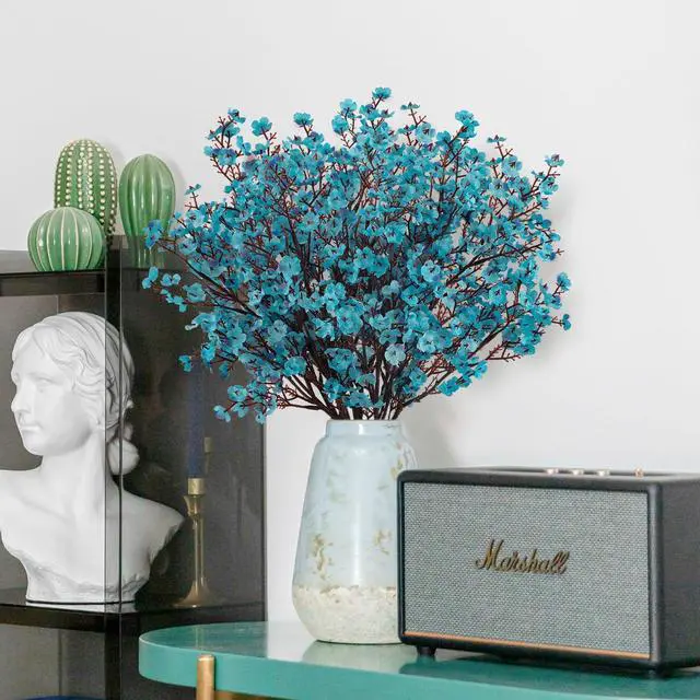 Alt view image 2 of 7 - 8Pcs Babys Breath Artificial Flowers Silk,Real Touch Peacock Blue Bouquets Flowers for Vase Home Office Wedding Spring Winter Indoor Outdoor Centerpiece Table Mother's Day Decorations