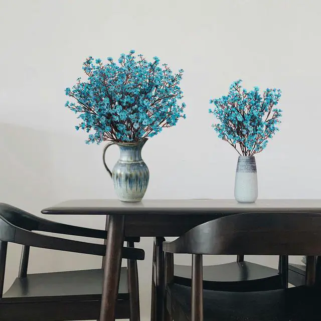Alt view image 3 of 7 - 8Pcs Babys Breath Artificial Flowers Silk,Real Touch Peacock Blue Bouquets Flowers for Vase Home Office Wedding Spring Winter Indoor Outdoor Centerpiece Table Mother's Day Decorations