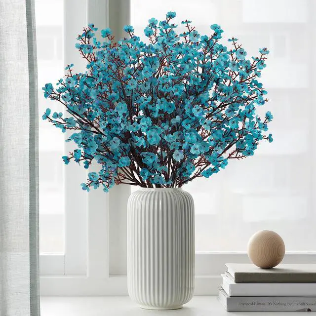 Alt view image 5 of 7 - 8Pcs Babys Breath Artificial Flowers Silk,Real Touch Peacock Blue Bouquets Flowers for Vase Home Office Wedding Spring Winter Indoor Outdoor Centerpiece Table Mother's Day Decorations