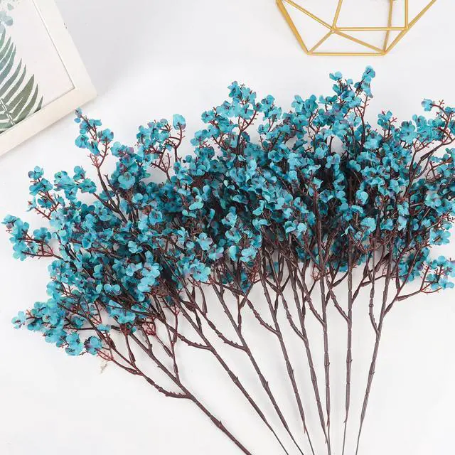 Alt view image 6 of 7 - 8Pcs Babys Breath Artificial Flowers Silk,Real Touch Peacock Blue Bouquets Flowers for Vase Home Office Wedding Spring Winter Indoor Outdoor Centerpiece Table Mother's Day Decorations