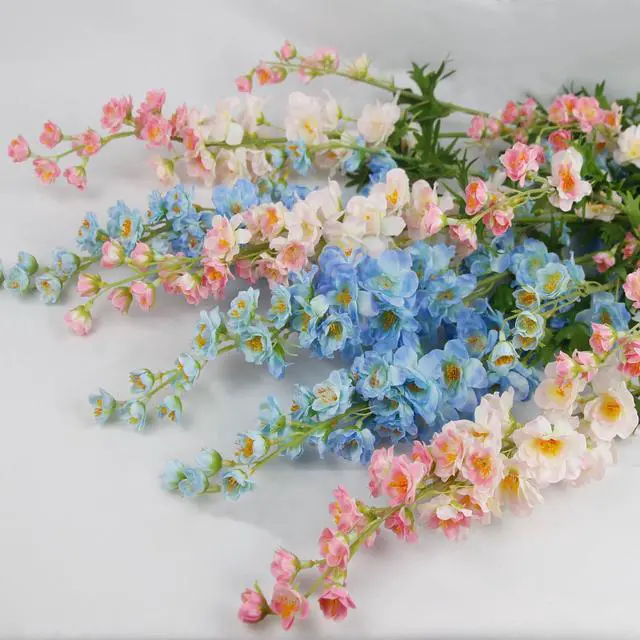 Alt view image 3 of 7 - 3 Pcs Delphinium Artificial Flowers Bulk 35" Long Stem Silk Larkspur Flowers Blue Artificial Snapdragon Flower Stems Faux Bouquets for Tall Vase Floral Arrangements Home Outdoor Wedding Decor