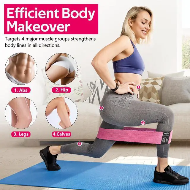 Alt view image 3 of 6 - Resistance Bands for Working Out, Fabric Exercise Bands for Legs and Butt, Workout Bands for Women and Men, Booty Band for Yoga Starter Set, Pilates, Rehab, Fitness and Home Workout