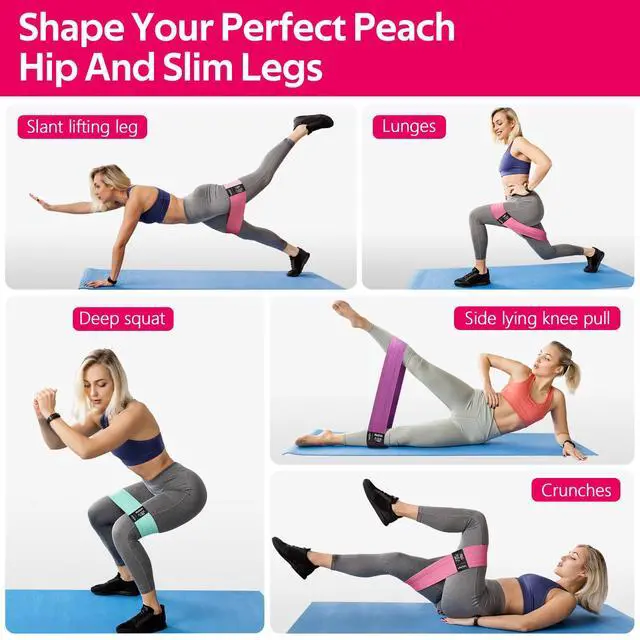 Alt view image 5 of 6 - Resistance Bands for Working Out, Fabric Exercise Bands for Legs and Butt, Workout Bands for Women and Men, Booty Band for Yoga Starter Set, Pilates, Rehab, Fitness and Home Workout