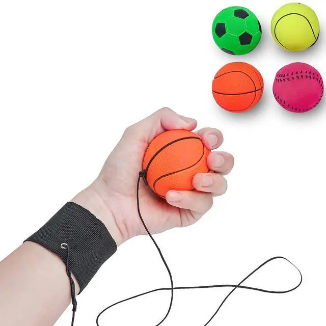 Main image of 4/8/16 Pack 2.36 Inch Wrist Return Balls Wristband Ball Rubber Rebound Bouncy Sport Ball (Basketball, Baseball, Soccer,Tennis) on Elastic String Wrist Exercise or Play,Gift Toy for Kids Teens Adults