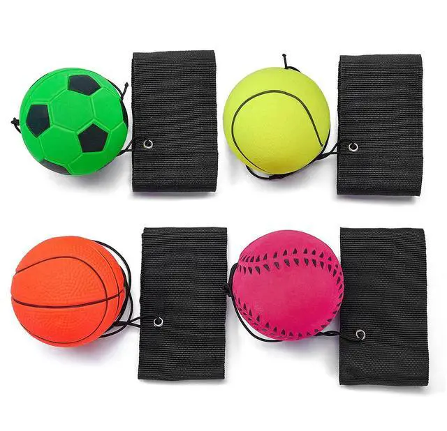 Alt view image 3 of 7 - 4/8/16 Pack 2.36 Inch Wrist Return Balls Wristband Ball Rubber Rebound Bouncy Sport Ball (Basketball, Baseball, Soccer,Tennis) on Elastic String Wrist Exercise or Play,Gift Toy for Kids Teens Adults