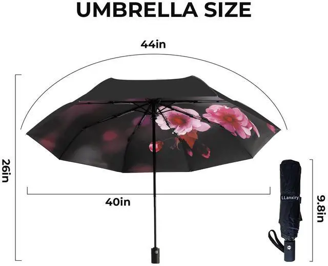 Alt view image 2 of 7 - Compact Travel Umbrella, 44" Canopy, Automatic Open/Close Windproof Umbrella, 210T Pongee, 8-Rib Fiberglass, Travel Size Mini, Portable Rain/Sun Umbrellas UPF 50+ with Cover