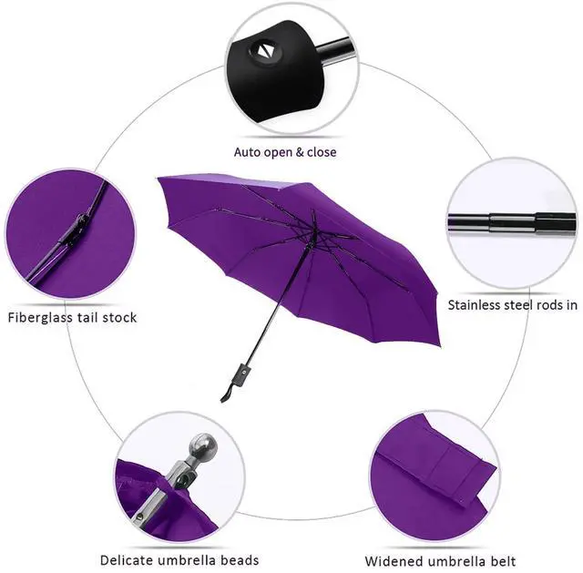 Alt view image 4 of 7 - Travel Essentials Mini/Compact Umbrella for Purse - Small Lightweight, UV Sun Protection, Tiny Umbrella for Men/Women/Kids(42 inch,Purple)