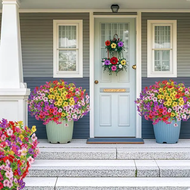 Alt view image 4 of 6 - 20 Bundles Artificial Flowers for Outdoors Decoration Fake Silk Flowers UV Resistant Faux Plants Artificial Daisy Eucalyptus for Spring Summer Garden Yard Porch Window Home Decor, Mix Colors