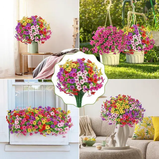 Alt view image 5 of 6 - 20 Bundles Artificial Flowers for Outdoors Decoration Fake Silk Flowers UV Resistant Faux Plants Artificial Daisy Eucalyptus for Spring Summer Garden Yard Porch Window Home Decor, Mix Colors